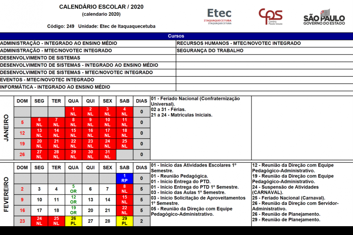 calendário escolar homologado e atualizado